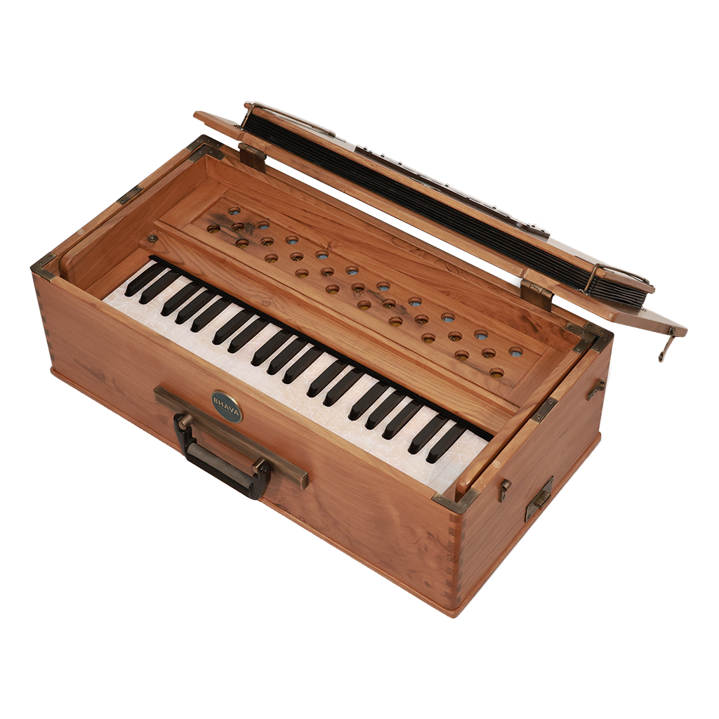 Bhava Classic Concert Teak Edition Harmonium geöffnet mit sichtbarer Mechanik