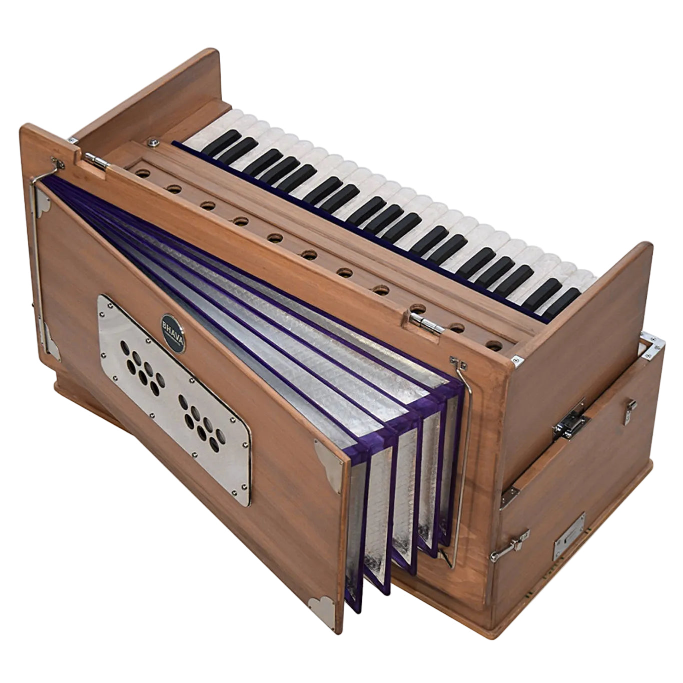 Bhava Classic Standard Edition Natural Harmonium Seitenansicht mit ausgezogenem Balg